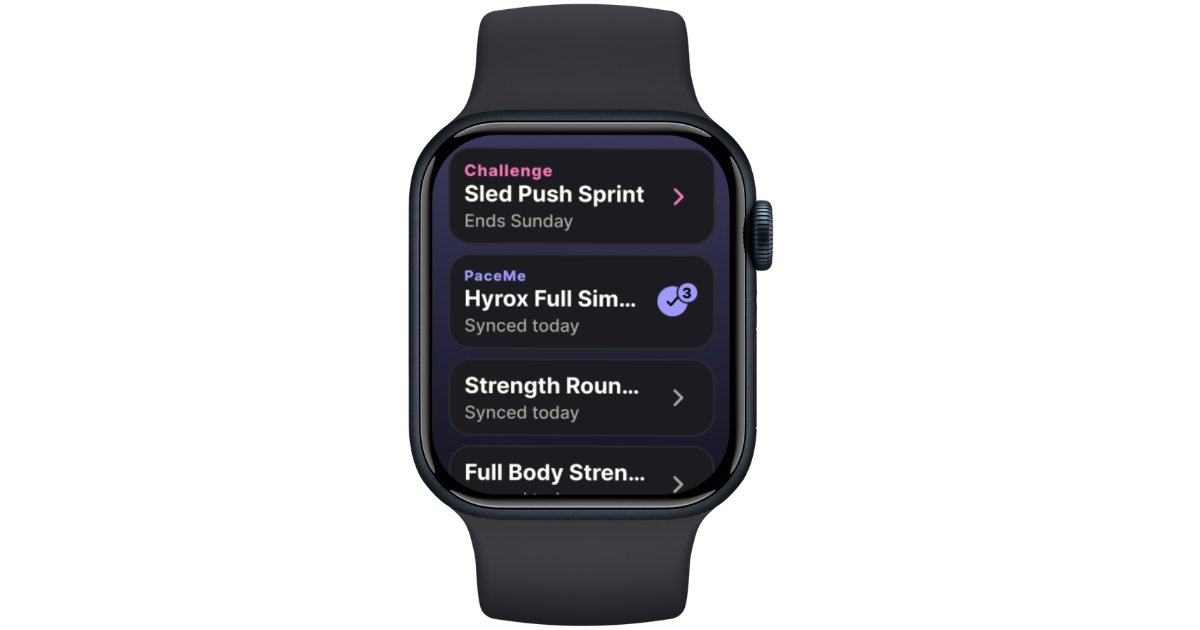 Apple Watch synced workout list