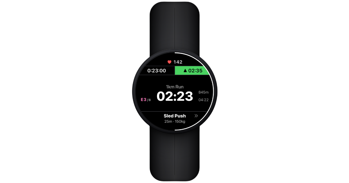 Garmin watch showing ahead pace delta mid-workout