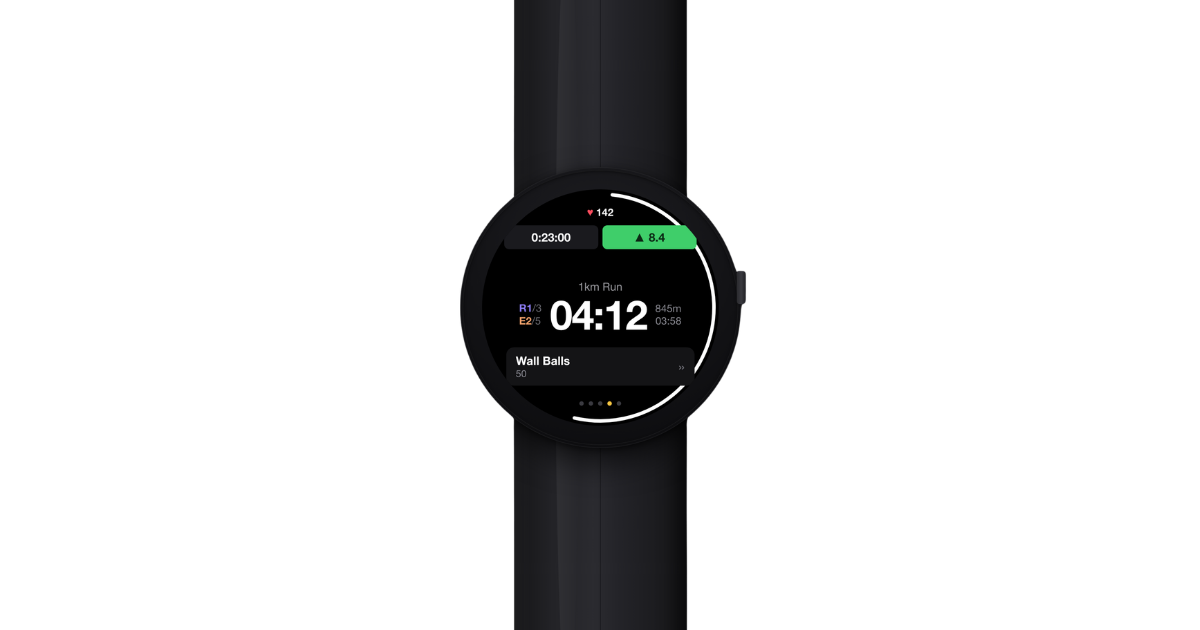 Wear OS watch showing ahead pace delta mid-workout